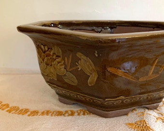 Mid Century Glazed Terracotta Planter, Vintage Chinese