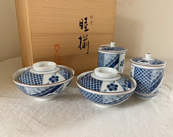 His and Her Rice Bowl and Tea Cup Set, Noritake, with Wood Box