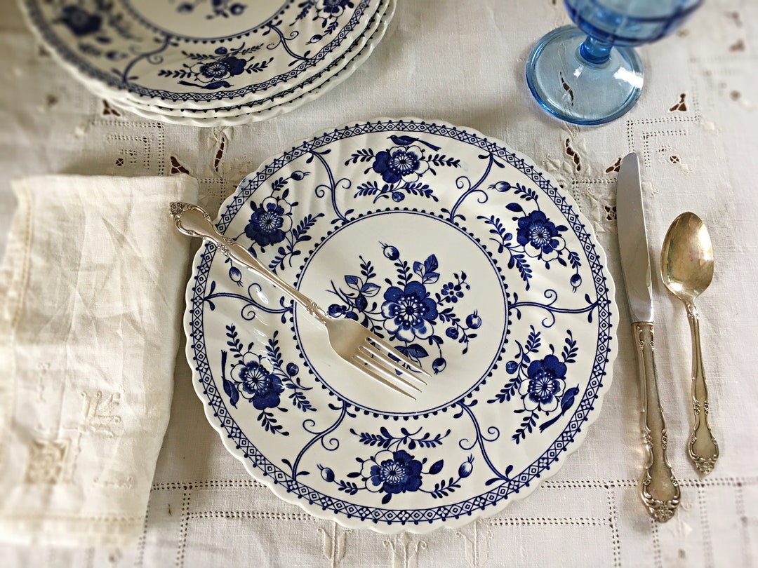 Johnson Brothers Indies Blue, Dinner Plates, Dinnerware Set of 4, Blue