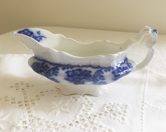 Flow Blue Gravy Boat, Johnson Brothers Claremont, (Small Chip)