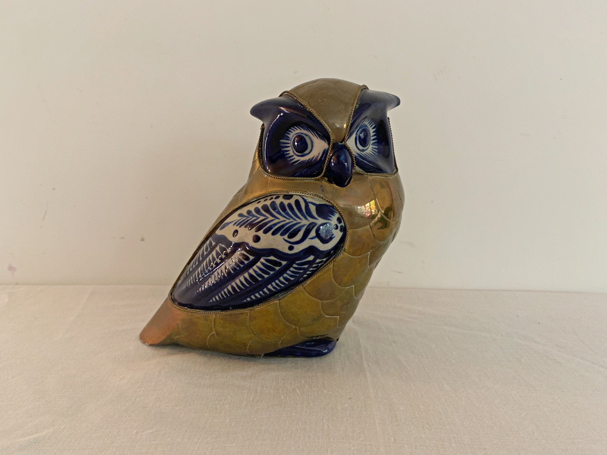 Brass and Tonala Owl in the style of Sergio Bustamante