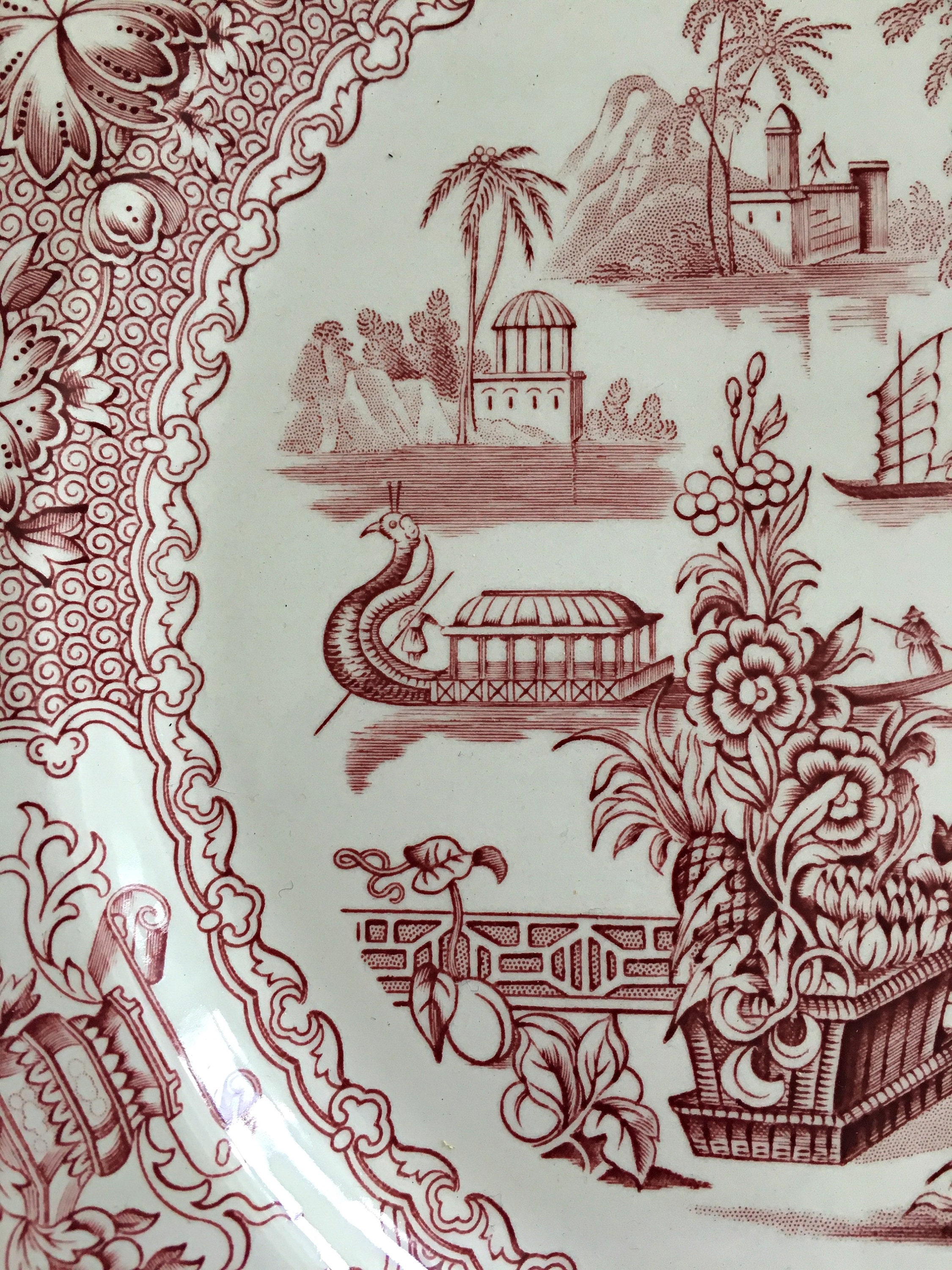Red Transferware, Spode Plate, Pagoda From the Regency Series, Spode ...