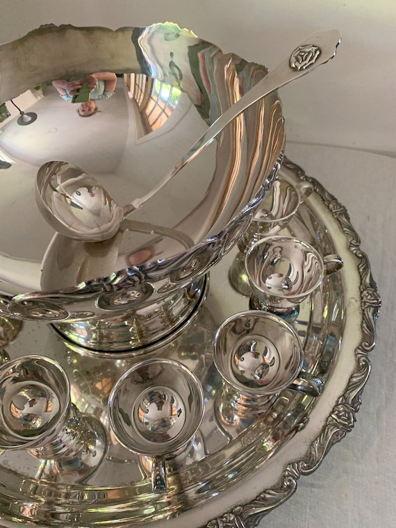 Sterling silver punch bowl set sale