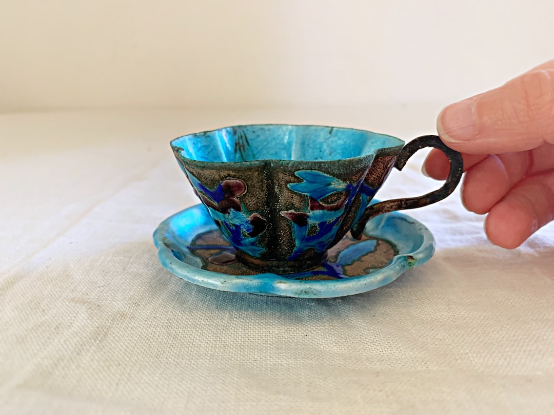 Chinese Antique Blue Enamel Over Copper Cup and Saucer Etsy