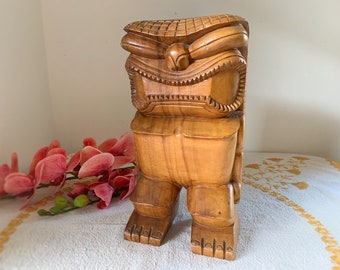 Tiki Statue, 12 Inch Carved Wood, Likely Monkey Pod
