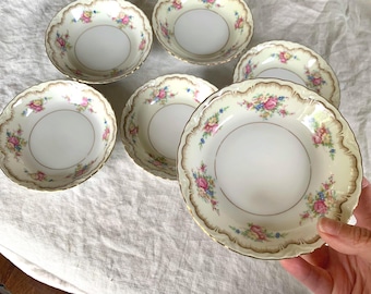 Antique Thun Biltmore Dessert Bowls Set – Floral Gold Gilt Porcelain Dinnerware