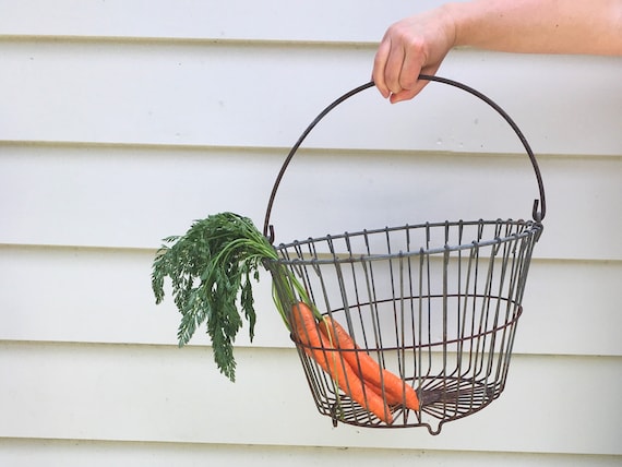 Large Rusty Produce Basket / Wire Clam Bucket