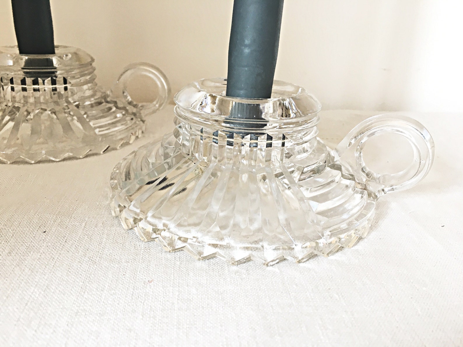 Depression Glass Candle Holders Pair With Carrying Loop Etsy