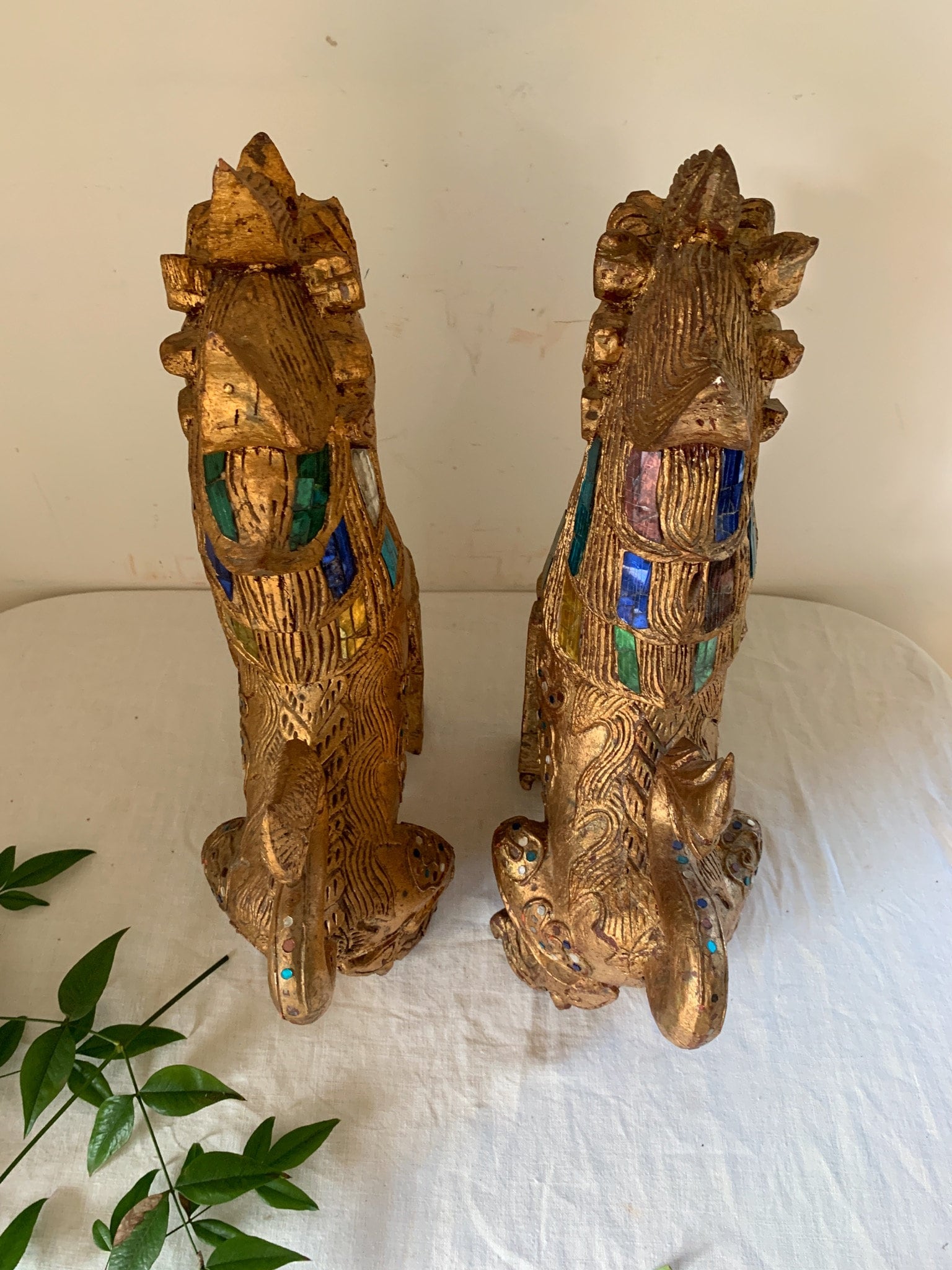 Thailand Guardian Foo Dogs Pair, Wood and Gold Leaf - Etsy