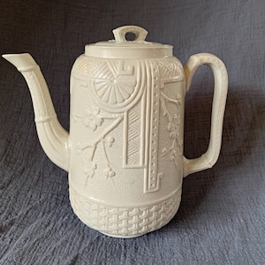 Tall Salt Glaze Coffee Pot with Embossed Cherry Blossom Branches