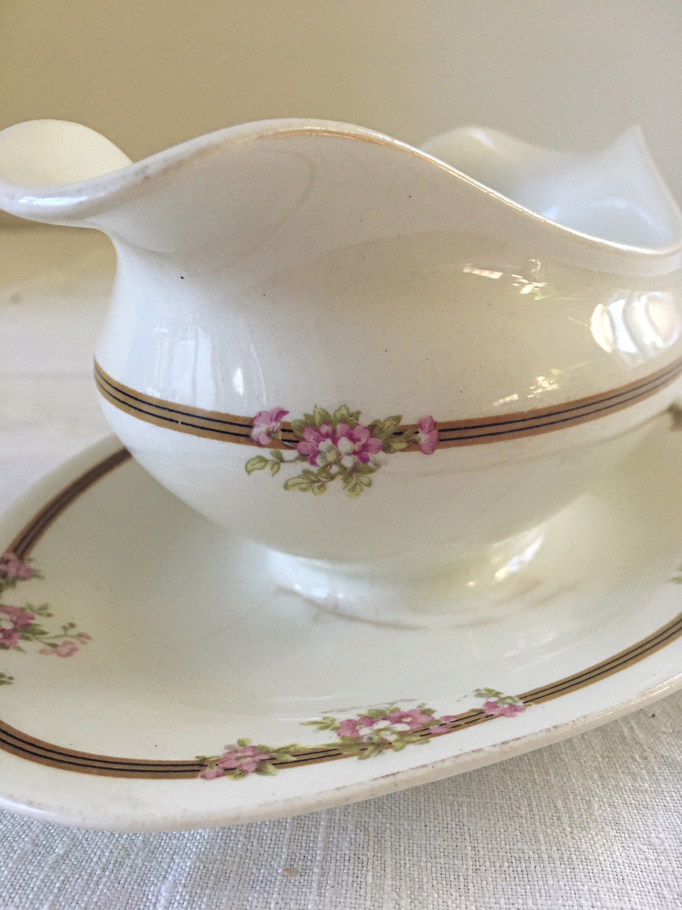 Vintage Johnson Brothers Gravy Boat with Attached Underplate Etsy