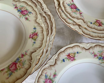 Antique Thun Biltmore Soup Bowls Set of 6 – Floral Gold Gilt Porcelain Dinnerware
