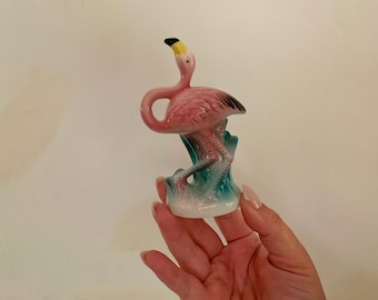 Hollywood Regency Pink Flamingo Figurine Bud Vase by Five and Dime