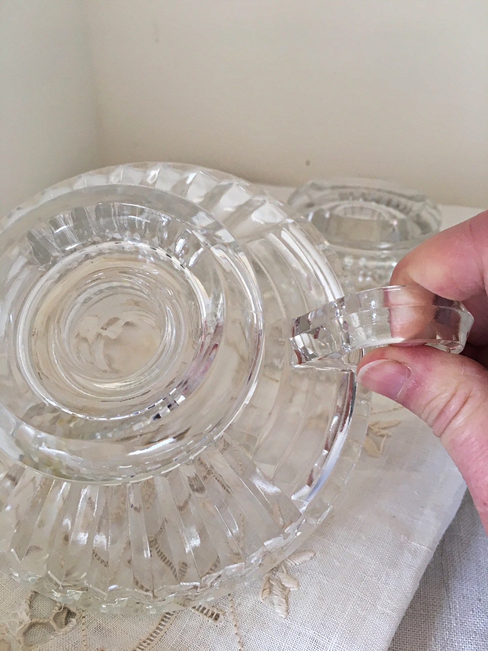 Depression Glass Candle Holders Pair With Carrying Loop - Etsy