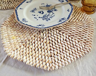 Large Cowrie Shell Placemat, Sold Individually, Boho Eclectic Decor