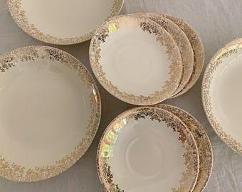 Vintage Stetson China Dinner Plates – Tiffany Floral, 22K Gold