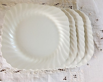 White Ironstone Square Salad Plates Set of 4, Johnson Brothers Regency