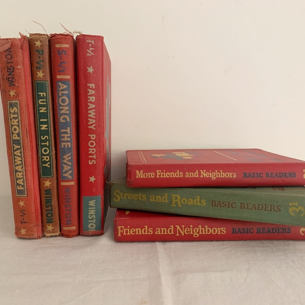 Set of Seven Early Readers, Mid Century Schoolhouse