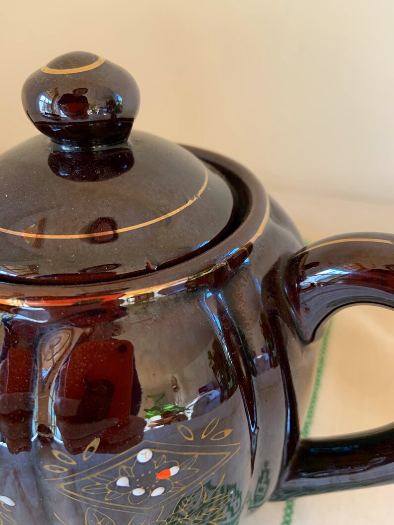Large Moriage Teapot Japan Redware Dark Brown Glaze With Etsy
