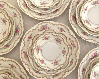 Antique Thun Bohemia Biltmore China Set – Floral Gold Gilt Porcelain Dinnerware