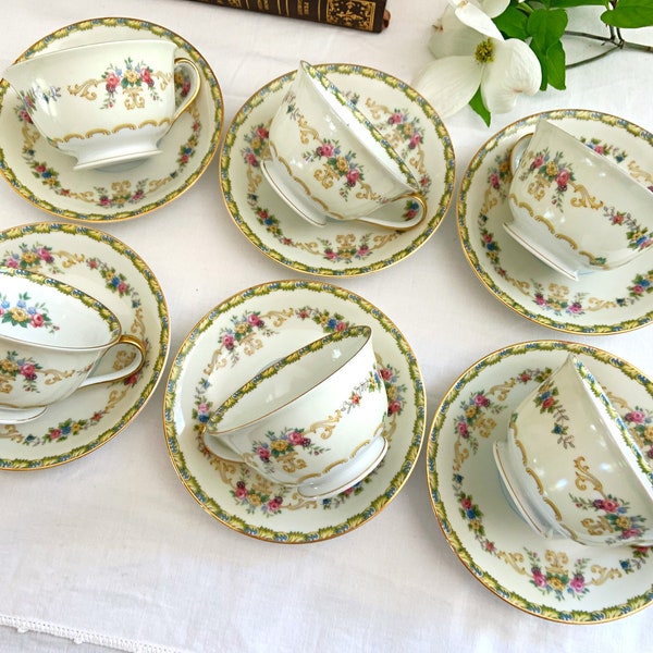 Noritake Morimura 1930's Cups and Saucers Set of 6, Vintage China