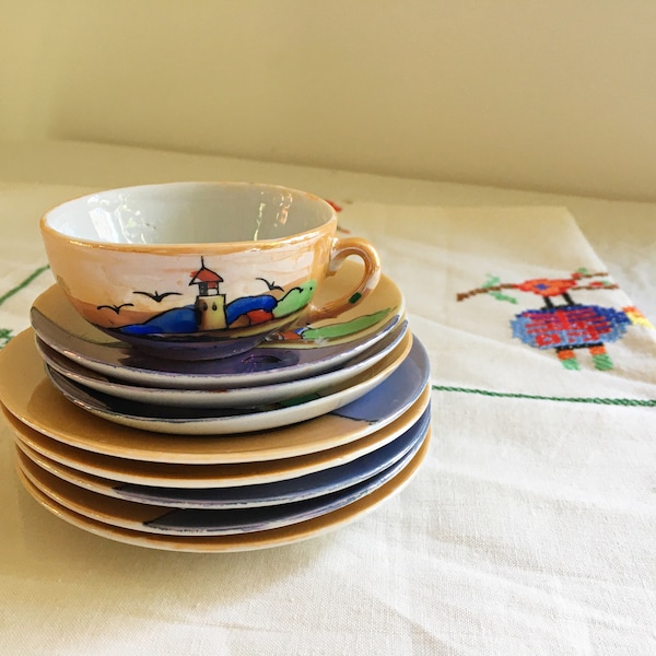 Japan Lustreware Children's Tea Set Pieces, Iridescent Orange