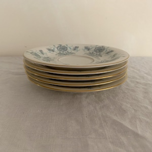 Mid Century Modern Turquoise Saucer Plates, Caprice by Castleton, Vintage China Set of 5.