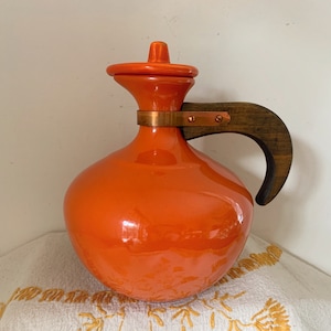 Bauer Pottery Orange Carafe with Lid, 1940s Pottery