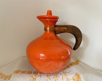 Bauer Pottery Orange Carafe with Lid, 1940s Pottery