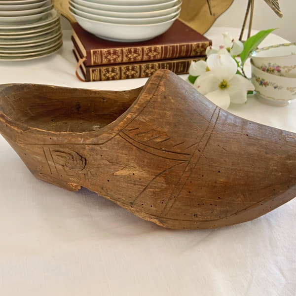 Rustic Carved Wooden Shoe