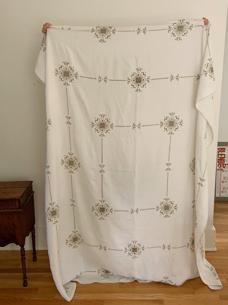 Large Vintage Tablecloth Italian Linen With Reticella Lace Etsy