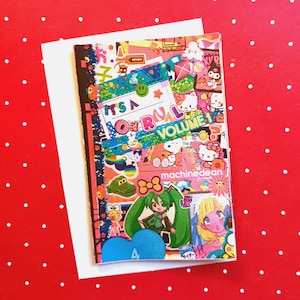 Puede incluir: Un diario colorido titulado "It's a Journal Volume 1" con varias pegatinas e ilustraciones. El diario está sobre una tarjeta blanca, sobre un fondo rojo con lunares blancos. La portada presenta personajes de dibujos animados y el nombre "machinedean".