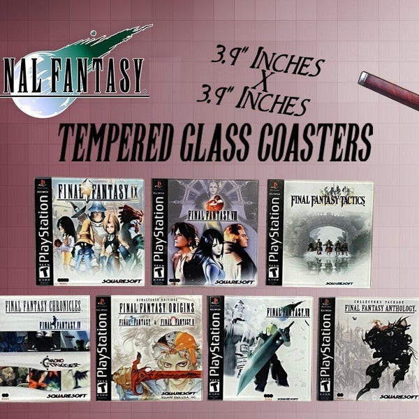 Final Fantasy Playstation PS1 Glass Drinking Coaster Set | Box Cover Art Inspired