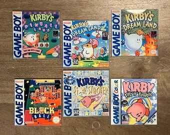 Kirby Game Boy Glass Coaster Set - Nintendo - Kirby's Dream Land, Star Stacker, Tilt N' Tumble, Pinball Land, Block Ball - Retro Gift Idea