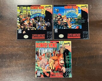 Donkey Kong Country Glass Coaster Set - SNES - Retro Super Nintendo Video Game Drinkware -  Box Art Inspired - Choose Your Own!