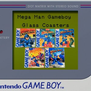 Mega Man Gameboy Glass Coasters - Mega Man 1, Mega Man 2, Mega Man 3, Mega Man 4, Mega Man 5- Coaster Retro Gamer Gift Set - Choose Your Set