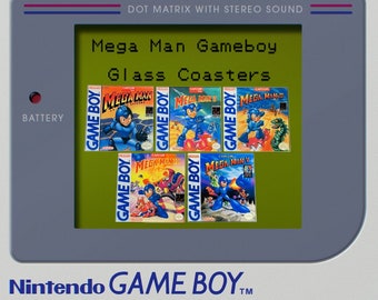 Mega Man Gameboy Glass Coasters - Mega Man 1, Mega Man 2, Mega Man 3, Mega Man 4, Mega Man 5- Coaster Retro Gamer Gift Set - Choose Your Set