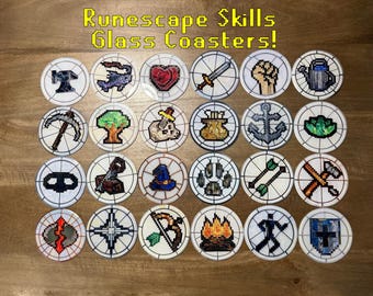 OSRS Skills Glass Coasters - Old School RuneScape - Home Decor, Gamer Housewarming Gift, RuneScape Skillcape Icons, 99 Skill Level Barware