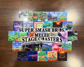 SSBM Stage Glass Coasters - Retro Super Smash Bros Melee Drink Coaster Set