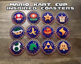 Mario Kart Cup Glass Coasters | Grand Prix Custom Drinkware | Gaming Room Table Decor | Super Mario Fan Gift, Desk Accessories