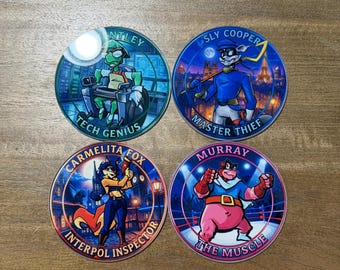 Sly Cooper Glass Coasters | Gamer Gift, Cooper Gang Art | Bentley, Murray, Carmelita Fox | Unique Gaming Home Decor