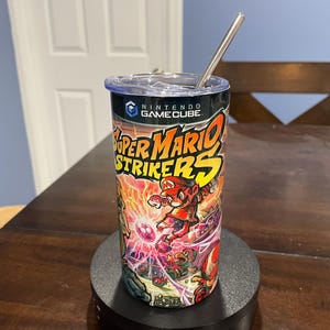 Super Mario Strikers 12 Oz Tumbler - Nintendo Gamecube- GC - Gift for Gamers, Retro Nostalgic Gift