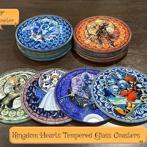 Kingdom Hearts Coasters - Tempered Glass Coasters -  Gamer Gifts -  Unique gift idea - Kingdom Hearts 2 3 - Wayfinder - Roxas Sora