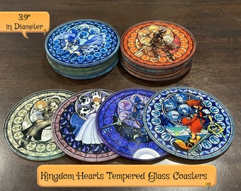 Kingdom Hearts Coasters - Tempered Glass Coasters -  Gamer Gifts -  Unique gift idea - Kingdom Hearts 2 3 - Wayfinder - Roxas Sora