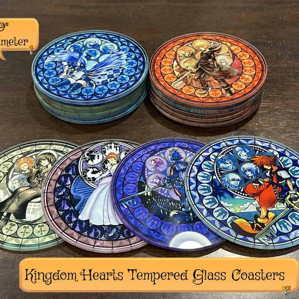 Kingdom Hearts Coasters - Tempered Glass Coasters -  Gamer Gifts -  Unique gift idea - Kingdom Hearts 2 3 - Wayfinder - Roxas Sora