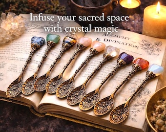 Natural Crystal Spoons for Rituals, Wicca Altar Tools, Gemstone Spoon Set, Witchcraft Supplies, Spiritual Tools, Crystal or Spiritual Gift