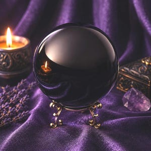 Esfera de adivinación de obsidiana negra con soporte de latón antiguo / Bola de cristal para adivinación / trabajo con la sombra / meditación y protección