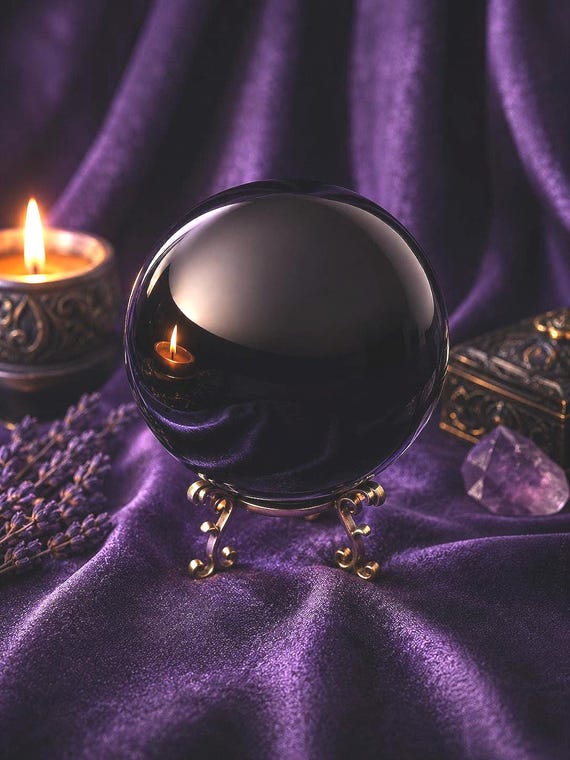 Black Obsidian Scrying Sphere with Antique Brass Tone Stand / Crystal Ball for Divination / Shadow Work / Meditation and Protection