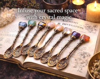 Natürliche Kristall Löffel für Rituale, Wicca Altar Werkzeuge, Edelstein Löffel Set, Hexerei Zubehör, spirituelle Werkzeuge, Kristall oder spirituelles Geschenk