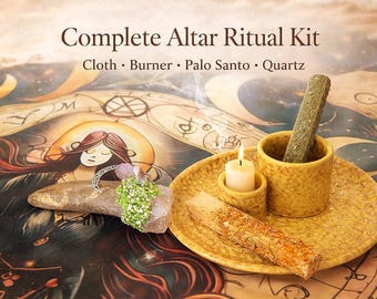 Komplettes Göttinen Altar Kit - Spirituelles Ritual Set mit Göttinnen Altar Tuch, Kristallen, Weihrauchbrenner & Palo Alto Sticks